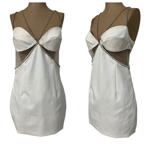 Heiress Beverly Hills Large Mini Dress Premium Diamante Strap Mesh detail White - Picture 3 of 7